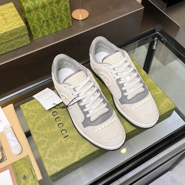 GG MAC80 TRAINER IN PELLE DI VITELLO BIANCO CREMA E GRIGIA
