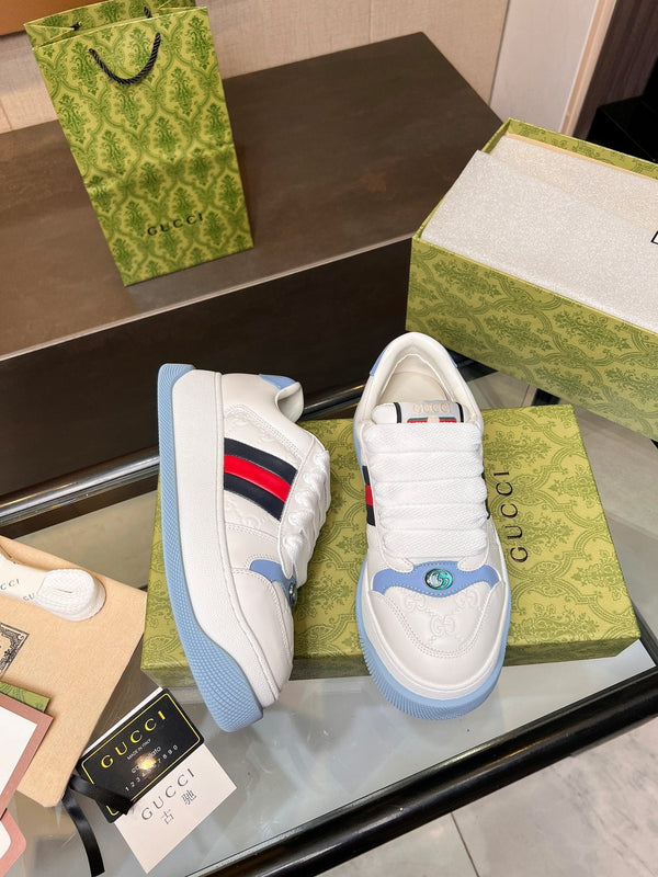 Sneaker GG Screener da uomo in tela di pecora bianca e blu 523602