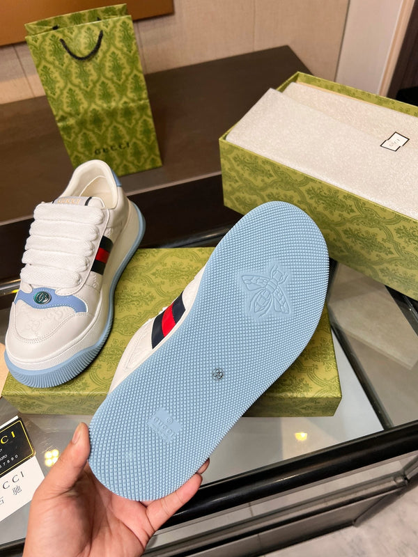 Sneaker GG Screener da uomo in tela di pecora bianca e blu 523602