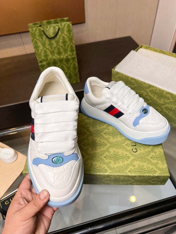 Sneaker GG Screener da uomo in tela di pecora bianca e blu 523602
