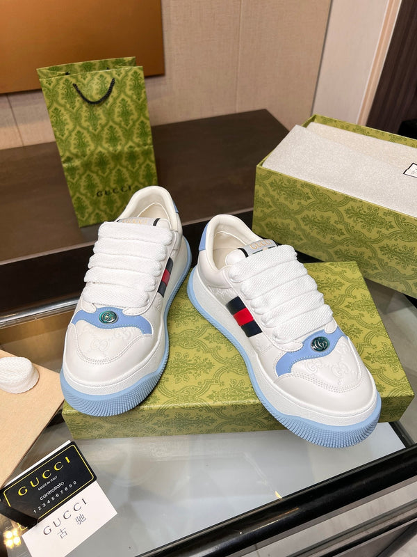 Sneaker GG Screener da uomo in tela di pecora bianca e blu 523602