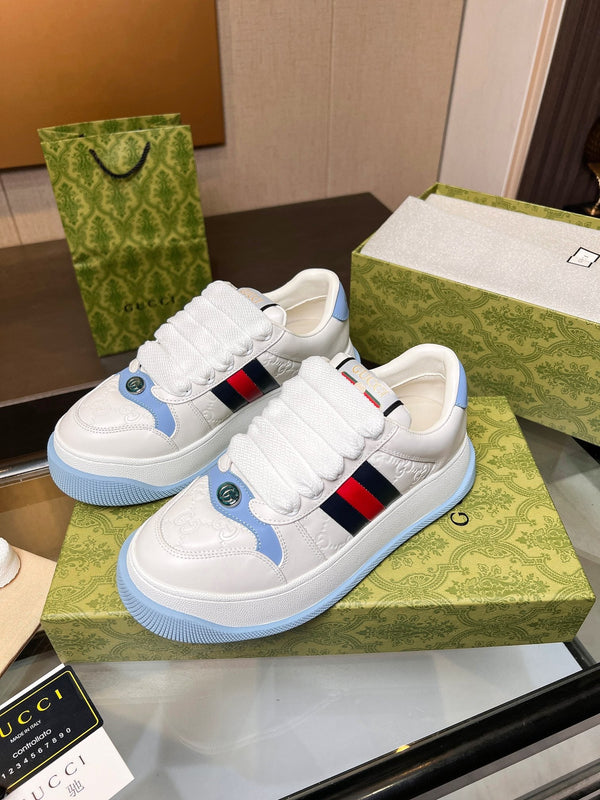 Sneaker GG Screener da uomo in tela di pecora bianca e blu 523602
