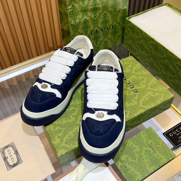 GG Men's Screener Sneaker Blue Canvas Sheepskin 523610