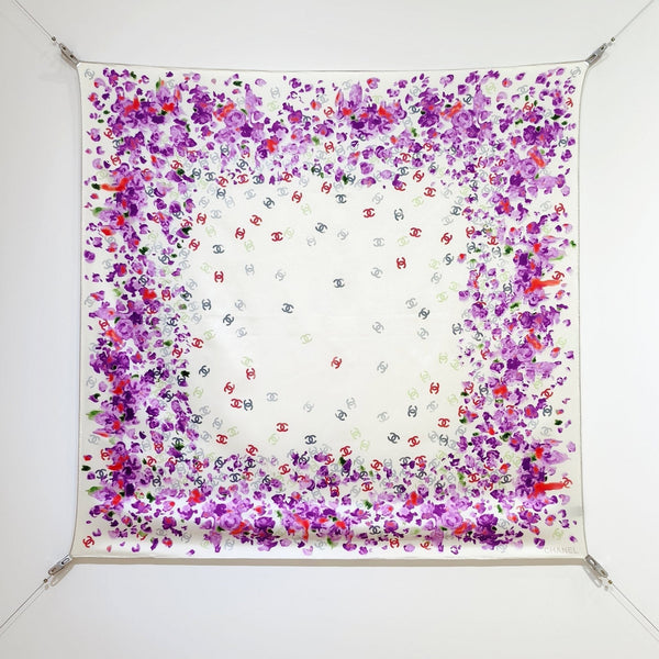 CC 25 Scarf 90CM In White Purple Colorful Cashmere 293048