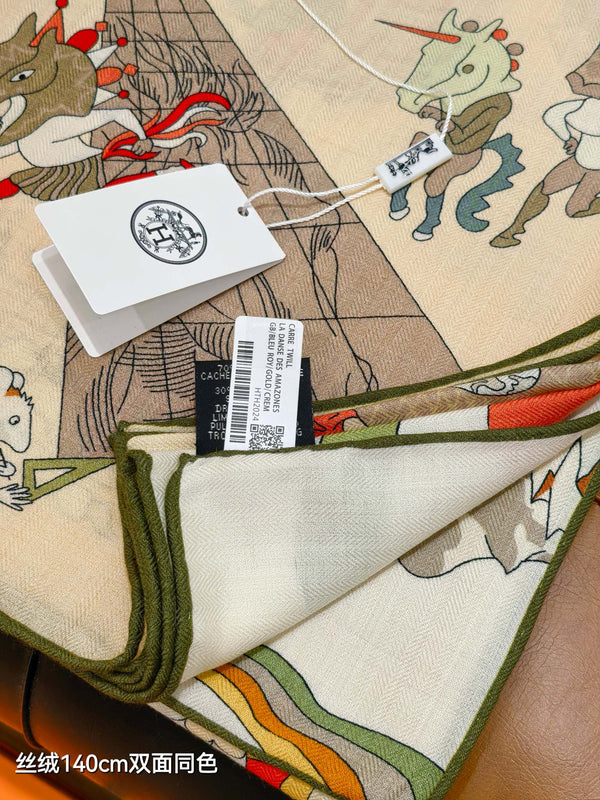 HM Double-sided Scarf 140cm Rose Poudre Cashmere Silk 136605