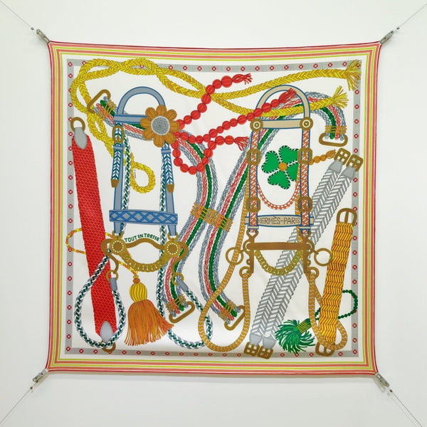HM Tresse Scarf 90x90 Ivory Colorful Twill Silk 198471