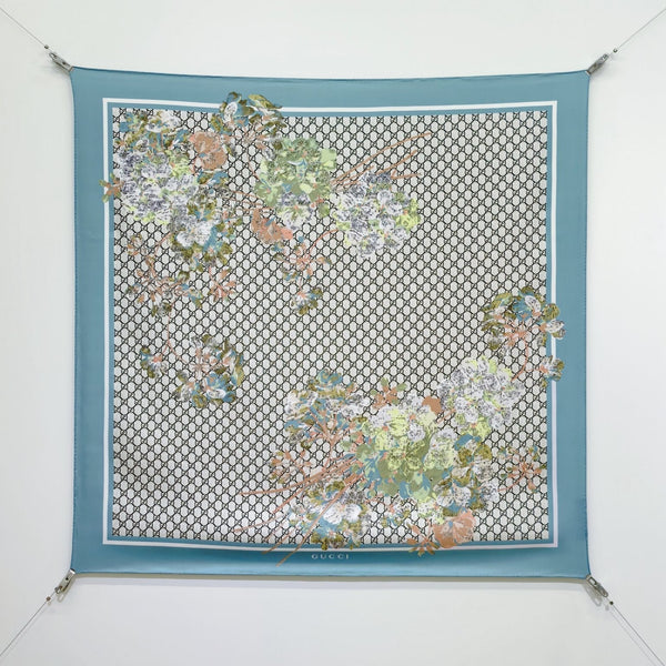 GG Double-Sided Floral 90x90cm Blue Colorful Twill Silk 194450