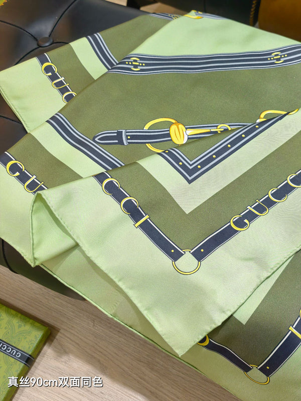 GG Double-Sided 90x90cm Green Colorful Twill Silk 194451