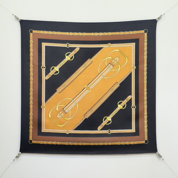 GG Double-Sided 90x90cm Marron Multicolore Soie Sergée 194452