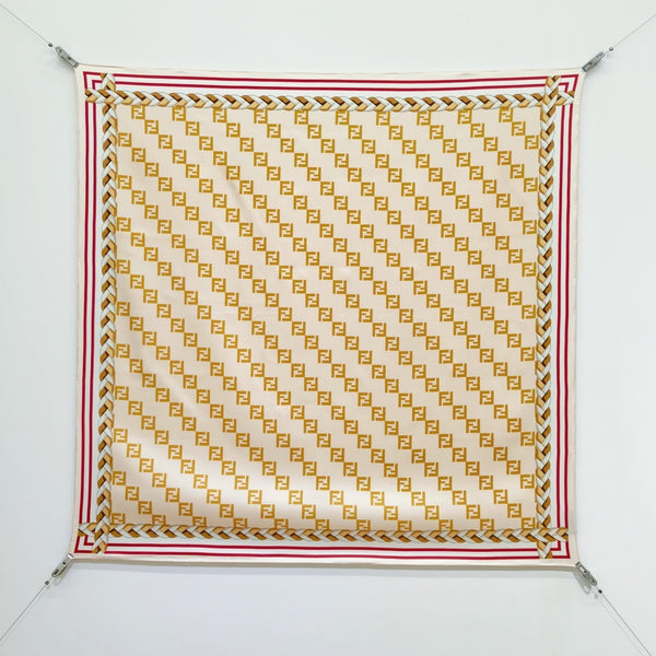 Fendi Scarf 90x90 Beige Colorful Twill Silk 198478