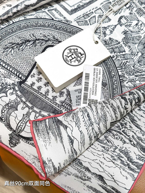 HM La Nouvelle Cite Cavaliere Scarf 90x90cm Black Twill Silk 303279