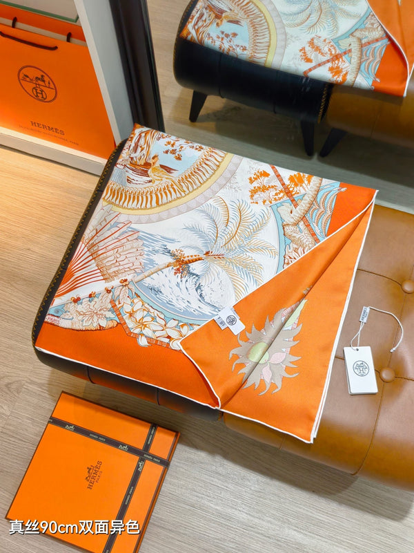 HM 26s Aloha Double Face 90x90cm Scarf Twill Silk 402755
