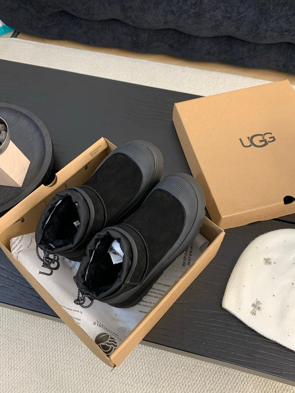UGG Ultra Mini Ankle Boots Black Suede Rubber 512899