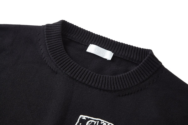 CD Embroidered Logo Sweater Black Wool Cotton