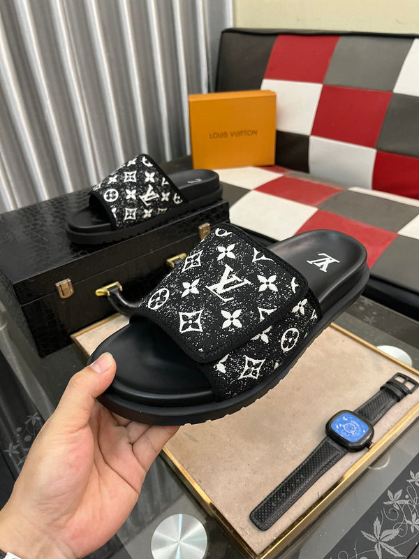 MULE MIAMI IN JACQUARD CON MONOGRAMMA BIANCO E NERO
