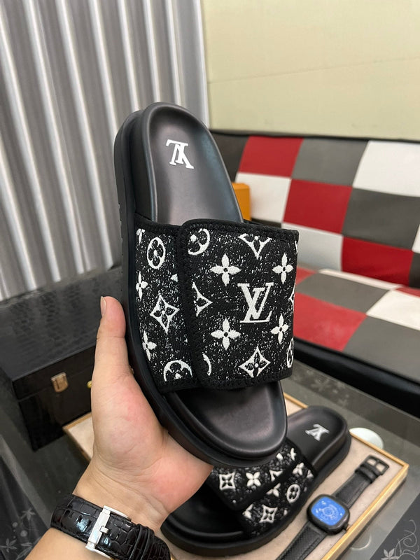 MULE MIAMI IN JACQUARD CON MONOGRAMMA BIANCO E NERO