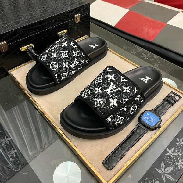 MULE MIAMI IN JACQUARD CON MONOGRAMMA BIANCO E NERO