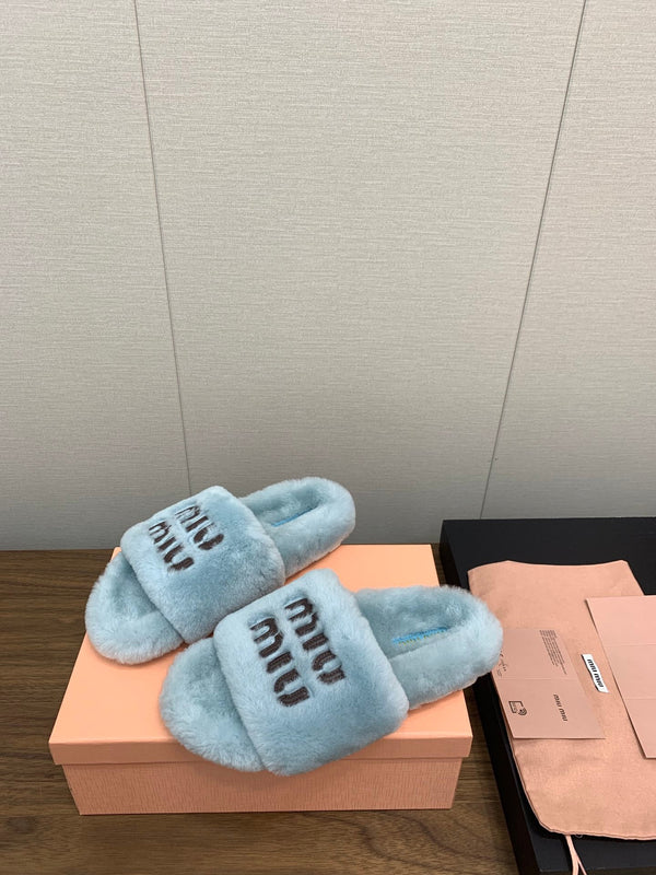 Miu Slippers Light Blue Pure Wool