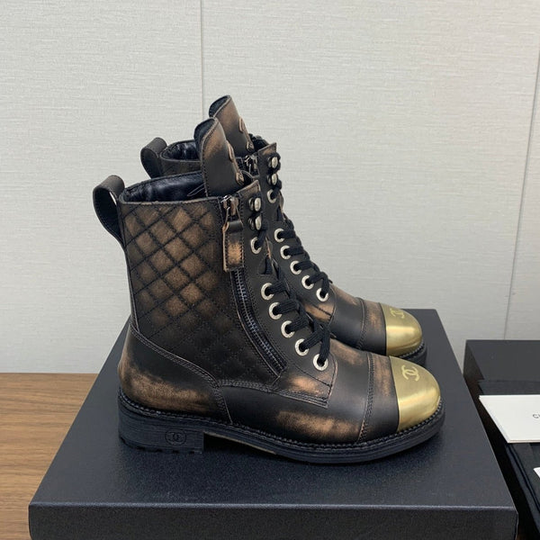 CC Short Boots Brown Black Yellow Cowhide