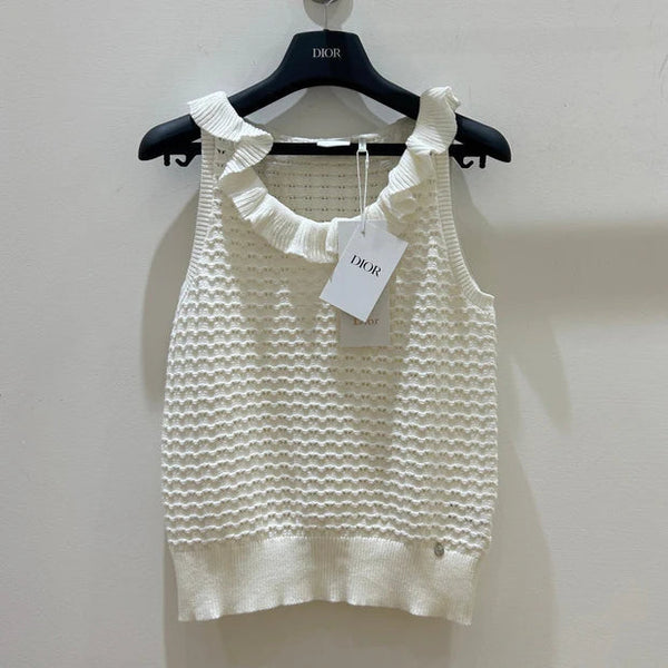 CD 2026 Sleeveless Crew Neck Vest White Cotton 448466
