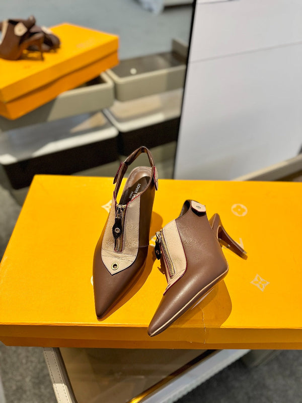 SLINGBACK ALLURE HIGH 8 CM IN PELLE DI VITELLO MARRONE SABBIA MIX CIOCCOLATO
