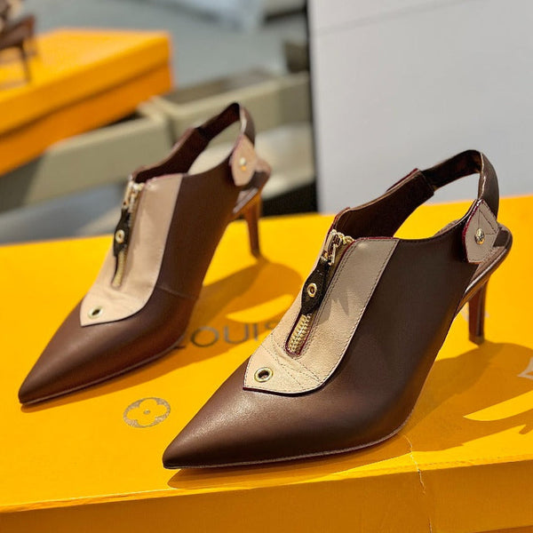SLINGBACK ALLURE HIGH 8 CM IN PELLE DI VITELLO MARRONE SABBIA MIX CIOCCOLATO