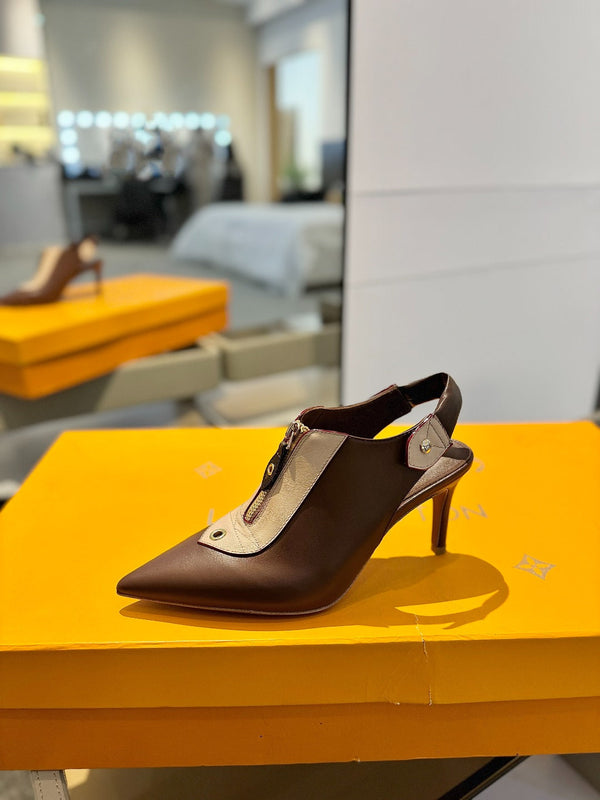 SLINGBACK ALLURE HIGH 8 CM IN PELLE DI VITELLO MARRONE SABBIA MIX CIOCCOLATO
