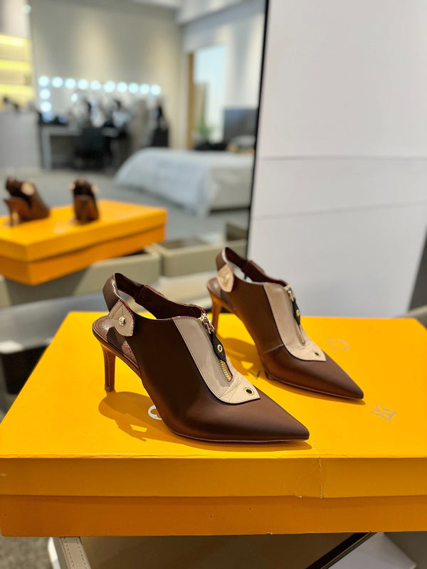 SLINGBACK ALLURE HIGH 8 CM IN PELLE DI VITELLO MARRONE SABBIA MIX CIOCCOLATO