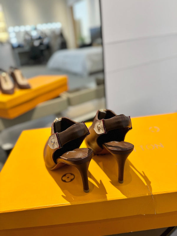 SLINGBACK ALLURE HIGH 8 CM IN PELLE DI VITELLO MARRONE SABBIA MIX CIOCCOLATO