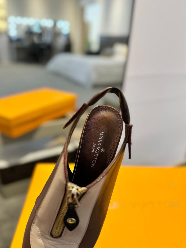 SLINGBACK ALLURE HIGH 8 CM IN PELLE DI VITELLO MARRONE SABBIA MIX CIOCCOLATO