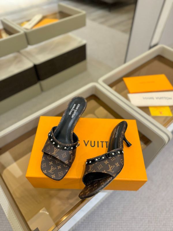 LV x TM 6AM Mule 4cm Brown Monogram coated canvas 241212