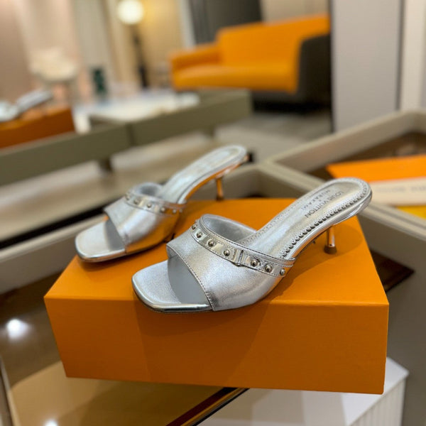 LV x TM 6AM Mule 4cm Pelle di pecora metallizzata argento 241218