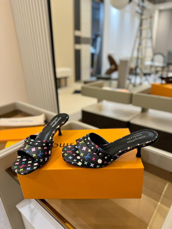 LV x TM 6AM Mule 4cm Nero e Multicolore Tela rivestita Monogram 241213