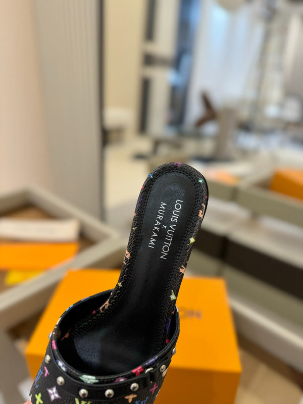 LV x TM 6AM Mule 4cm Nero e Multicolore Tela rivestita Monogram 241213