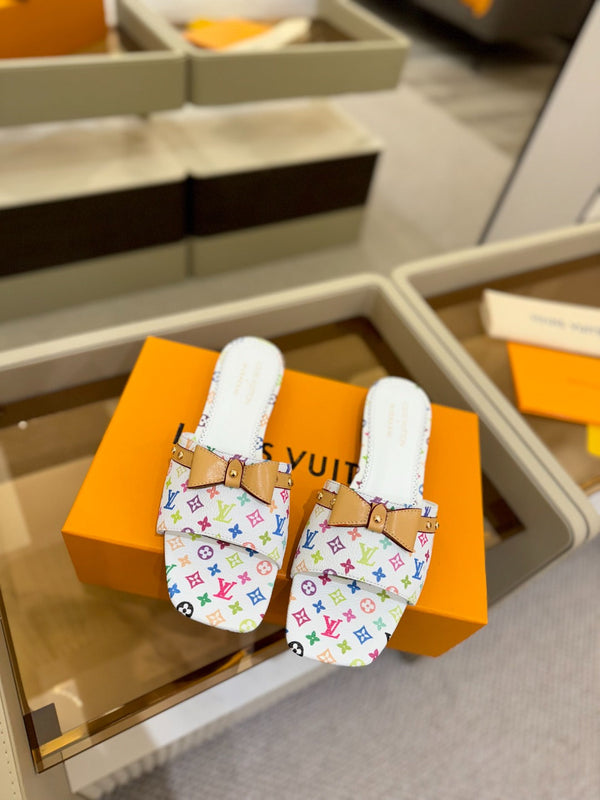 LV x TM 6AM Flat Mule Bianco e Multicolore Tela rivestita Monogram 241225