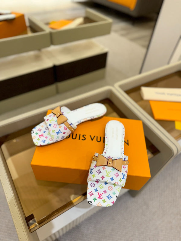 LV x TM 6AM Flat Mule Bianco e Multicolore Tela rivestita Monogram 241225