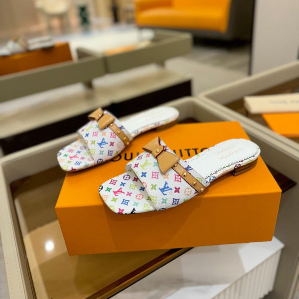 LV x TM 6AM Flat Mule Bianco e Multicolore Tela rivestita Monogram 241225