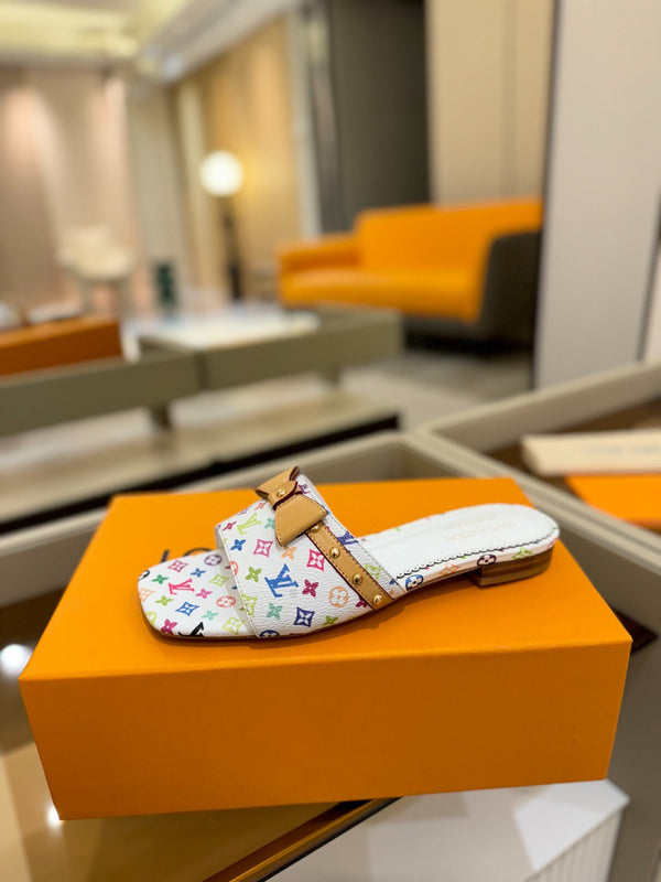 LV x TM 6AM Flat Mule Bianco e Multicolore Tela rivestita Monogram 241225