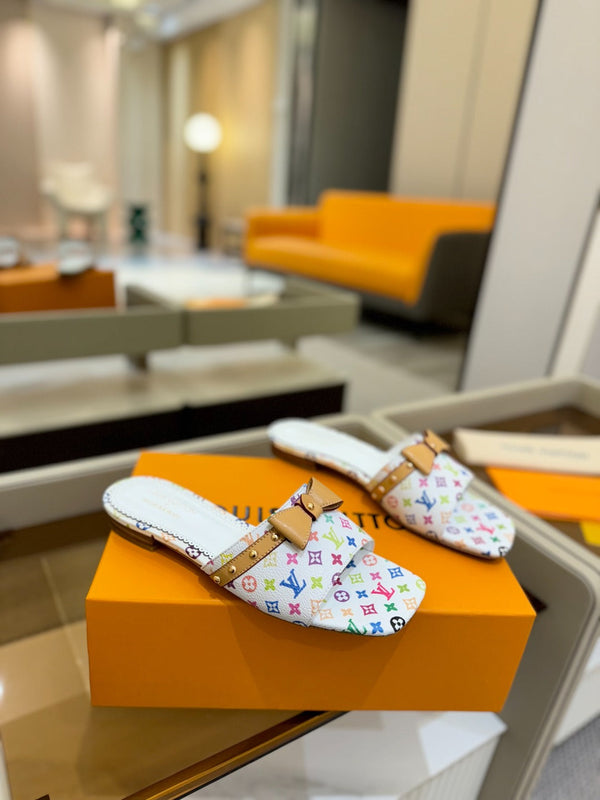 LV x TM 6AM Flat Mule Bianco e Multicolore Tela rivestita Monogram 241225
