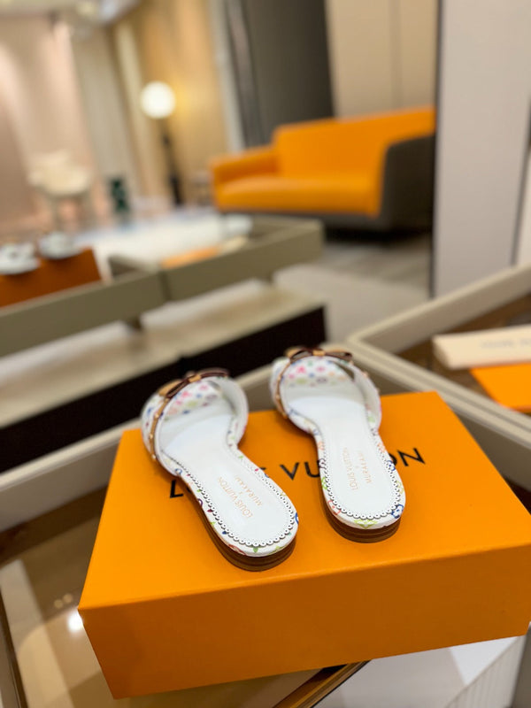 LV x TM 6AM Flat Mule Bianco e Multicolore Tela rivestita Monogram 241225