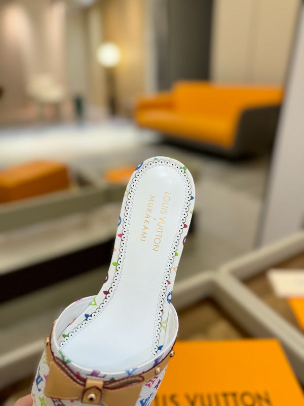 LV x TM 6AM Flat Mule Bianco e Multicolore Tela rivestita Monogram 241225