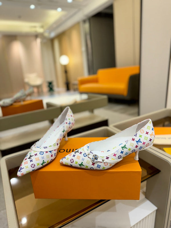6AM 4cm White Monogram Canvas and Patent Leather Pumps 241193