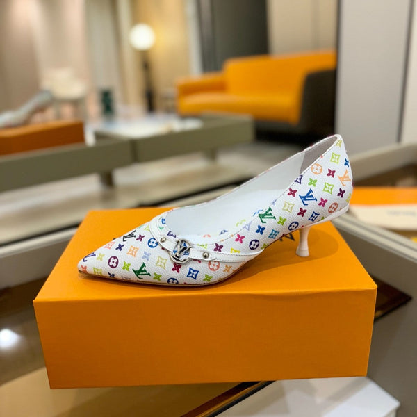 6AM 4cm White Monogram Canvas and Patent Leather Pumps 241193