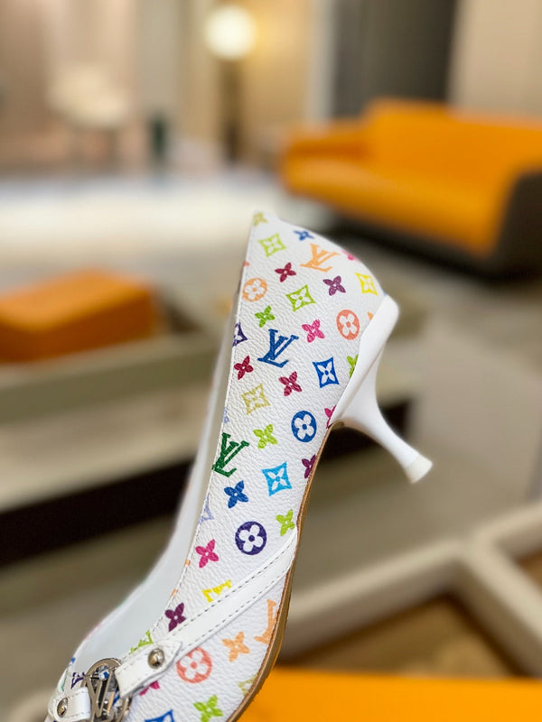 6AM 4cm White Monogram Canvas and Patent Leather Pumps 241193