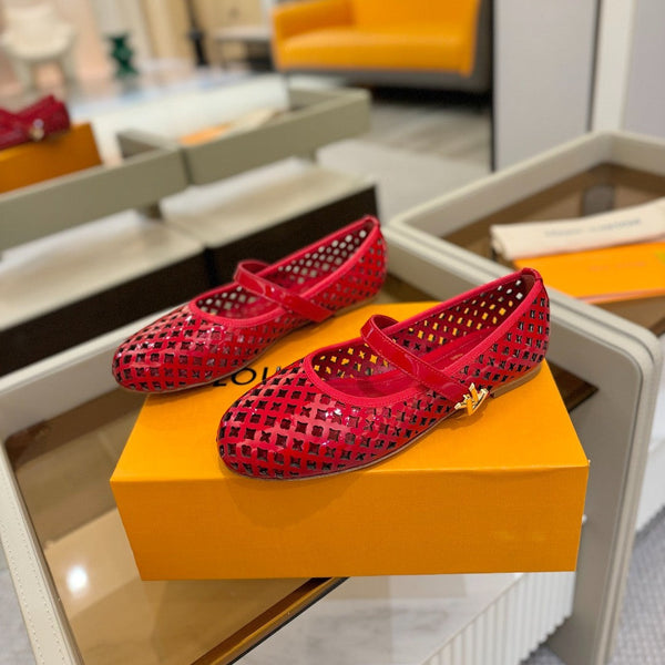 Romy Flat Ballerina Red Perforated Patent Calf Leather 241232