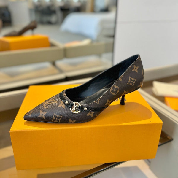 6AM 5,5 cm Scarpe con tacco in tela monogramma marrone e pelle verniciata 241203