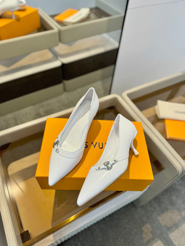 6AM 5.5cm White Leather Pumps 241207