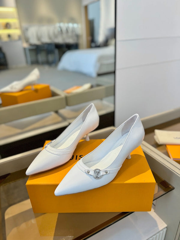 6AM 5.5cm White Leather Pumps 241207
