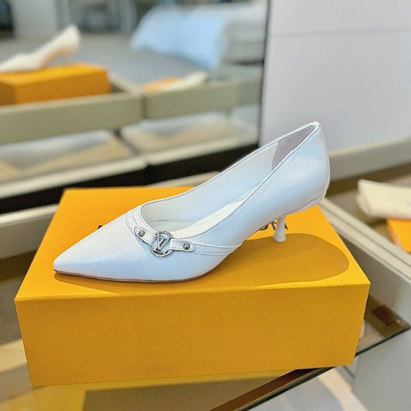6AM 5.5cm White Leather Pumps 241207