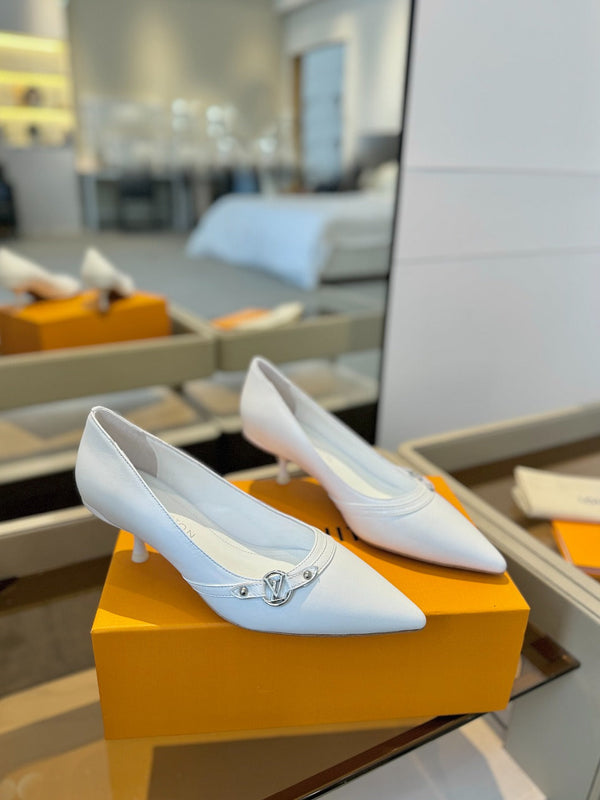 6AM 5.5cm White Leather Pumps 241207